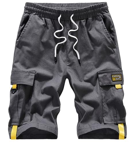 VTUAOL Men's Cargo Shorts with Elastic Waist and Multiple Pockets — B-grey