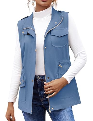 Beyove Women's Lightweight Sleeveless Military Anorak Cargo Vest — A- No Hood-deep Blue