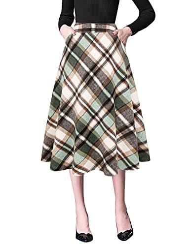 Women's High Waist Wool A-line Midi Skirt — New Green