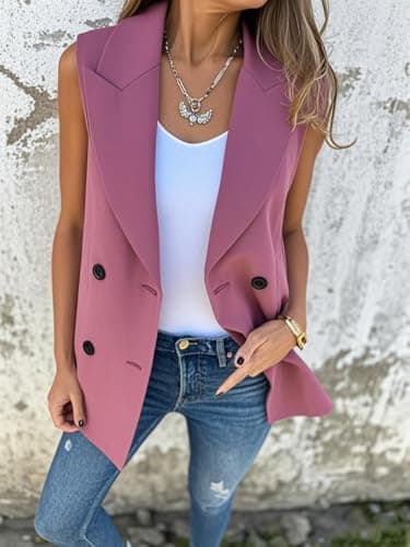 IDEALSANXUN Women's Long Double Breasted Sleeveless Blazer Jacket