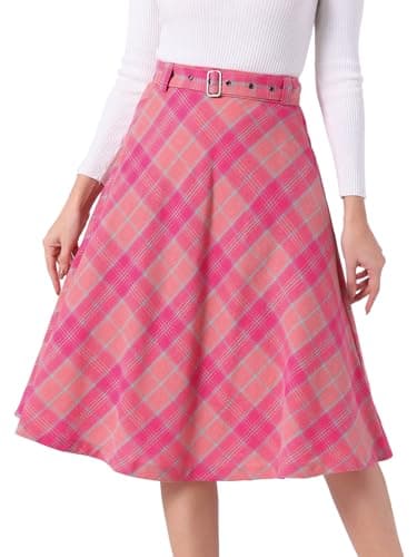 Allegra K Women's Vintage Tartan A-Line Midi Skirt — Hot Pink