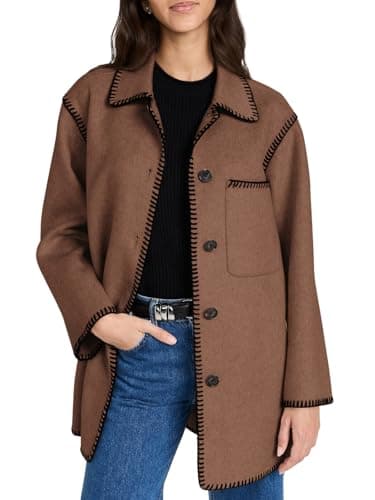 Yousify Women's Mid Length Wool Pea Coat Casual Winter Jacket — Brown