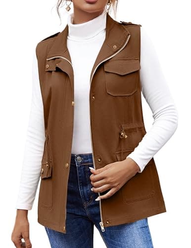Beyove Women's Lightweight Sleeveless Military Anorak Cargo Vest — A- No Hood-brown
