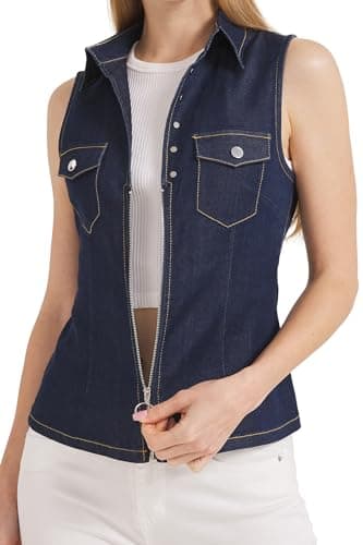 LIYEZ Women's Sleeveless Denim Vest with Pockets and Zipper