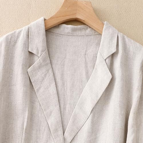 Classic Women's Cotton Linen Notch Lapel Blazer Jacket