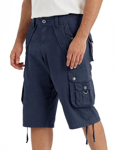 Rejork Mens Cargo Shorts with 8 Pockets Outdoor Casual Hiking — Navy