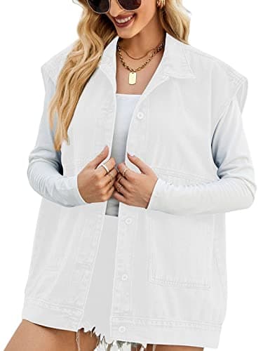PAODIKUAI Women's Oversized Distressed Denim Vest Jackets — A-white