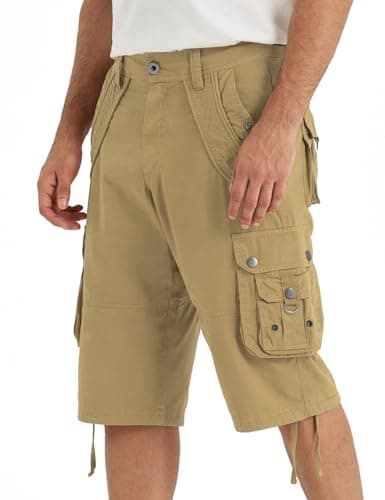 Rejork Mens Cargo Shorts with 8 Pockets Outdoor Casual Hiking — Khaki Brown