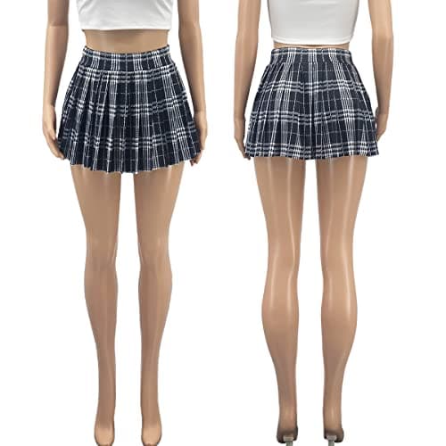 HAOYUAN Women's Mini Pleated Stretchy Skater Skirt