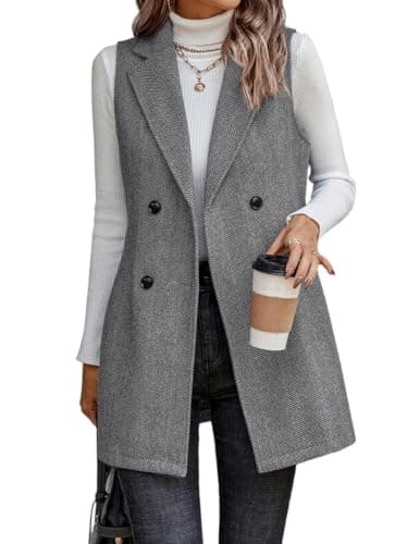 Sleeveless Tweed Vest for Women: Fall Outerwear — Grey