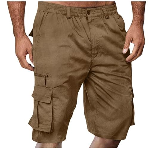 2024 Summer Mens Elastic Waist Cargo Shorts with Pockets — 04-coffee