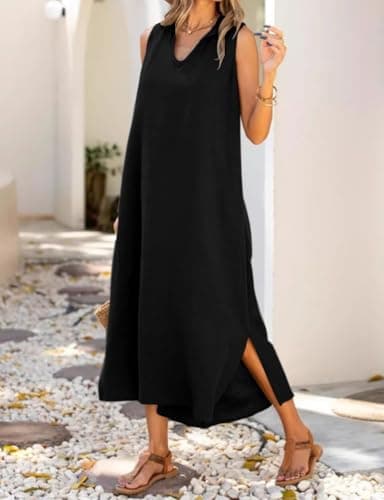 IDEAL SanXun V-Neck Sleeveless Sundresselong Shirt Dress