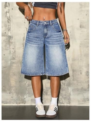 WDIRARA Women's Knee-Length Denim Shorts