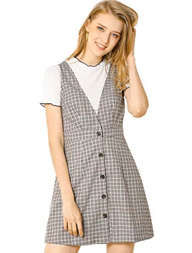 Women's Halloween Plaid Houndstooth Overalls Dress — White