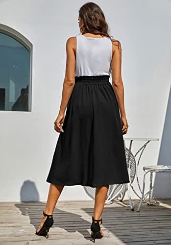 Kate Kasin Women's High Waist Midi Skirt with Pockets