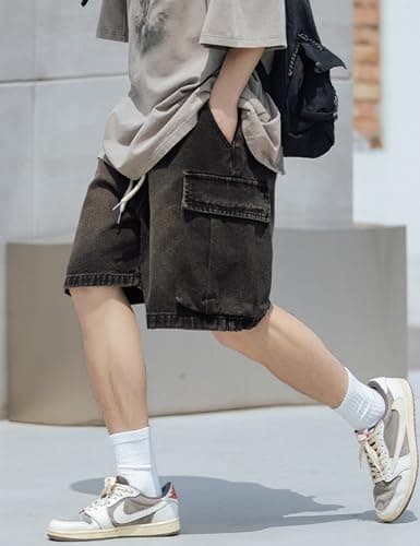 VOLYMOON Y2K Baggy Jeans Shorts for Men Hip Hop Grunge