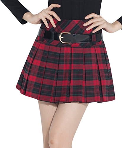Chouyatou Women's Plaid Wool Blend A-Line Pleated Skirt with Side Zipper — H475-red