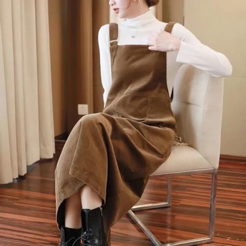 Chou Yayou Women's Cutie Corduroy Adjustable Strap Overall Dress With Fringe