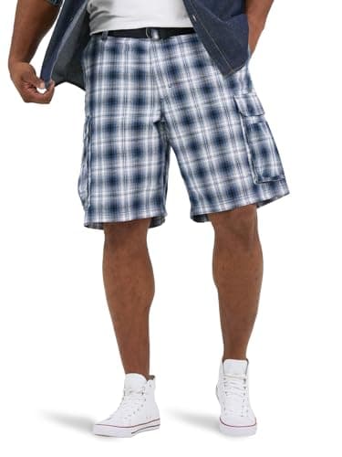Lee Men's Big & Tall Belted Wyoming Cargo Shorts — Blue Plaid