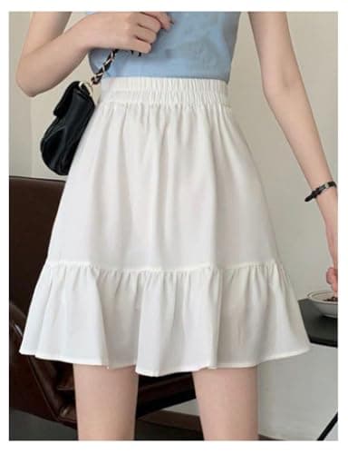 White Linen Mini Skirt 2024 Summer High Waisted A Line Tiered Pleated Cute Short Skirt for Women