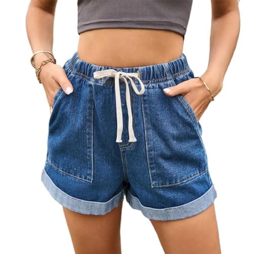 High waist denim shorts with pockets for women