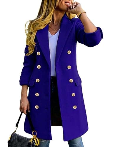Women's Double Breasted Wool Coat for Fall and Winter — Blue