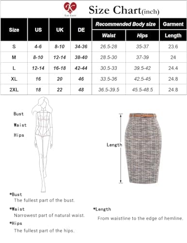 Women's Tweed Pencil Skirt with Slit and Belt