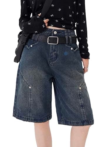 EMMIOL Women's Wide Leg Denim Jorts Shorts Y2K Summer Style — 4 Dark Blue
