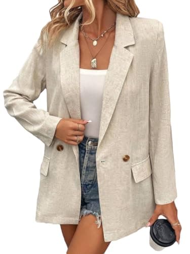 Mina Self Summer Linen Blazer Jacket for Women Lightweight 2024 Spring Long Sleeve Business Casual Work Suit — Apricot