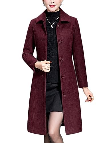 Jenkoon Women's Wool Trench Coat Winter Long Overcoat — Wine
