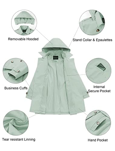 CREATMO Women's Double-Breasted Trench Coat with Hood Outerwear