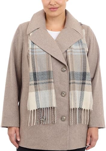 Women's Plus-Size LONDON FOG Double Breasted Peacoat with Scarf — Taupe Heather