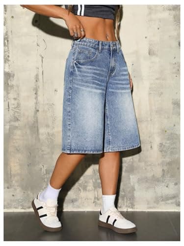 WDIRARA Women's Knee-Length Denim Shorts