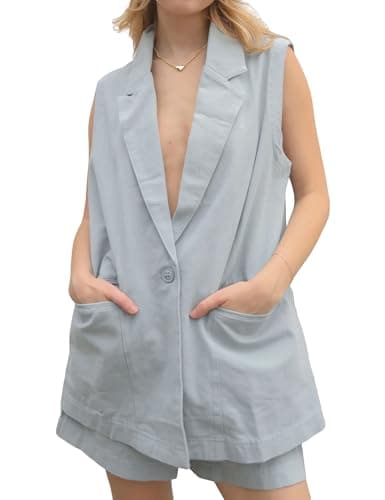 IDEALSANXUN Women's Linen Waistcoat for Spring Summer Casual — Light Blue