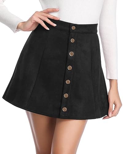 Fuinloth Women's Faux Suede Button Closure A-Line High Waist Mini Skirt