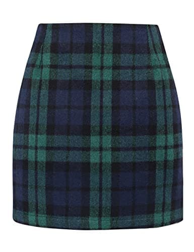 Mywinway Plaid High Waist A-Line Skirt for Women
