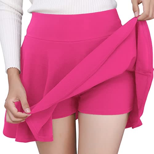 DJT Women's Flared Pleated Mini Skater Skirt with Shorts — Magenta