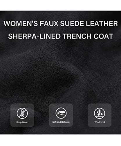 Bellivera Women's Faux Leather Trench Coat with Fleece Lining and Detachable Collar