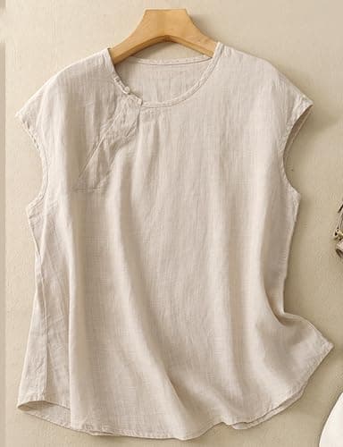Women's Cotton Linen Sleeveless Blouse Casual Lightweight Vest for Summer