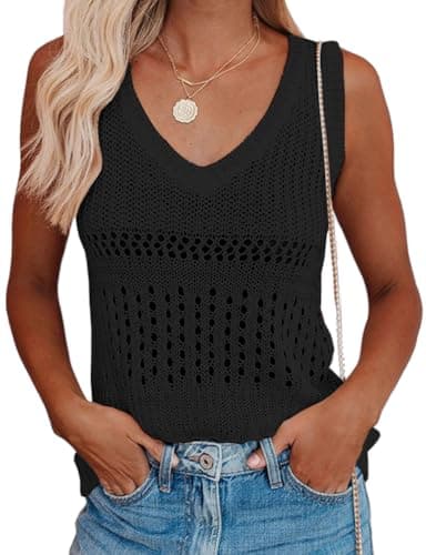 IDEALSANXUN Women's V-Neck Sleeveless Pullover Knit Sweater Top — Black