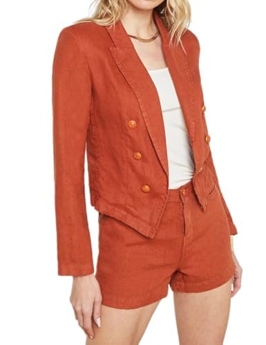 Women's Linen Blazer Casual Lightweight Suit Jacket — Orange