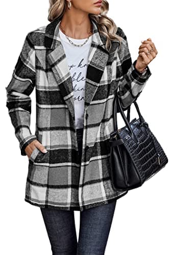 PrettyGarden Women's Plaid Winter Jacket With Pockets — Short Style Grey