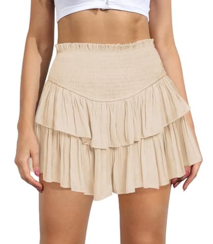 High Waist Ruffle Mini Skirt Women's Fashion — Beige