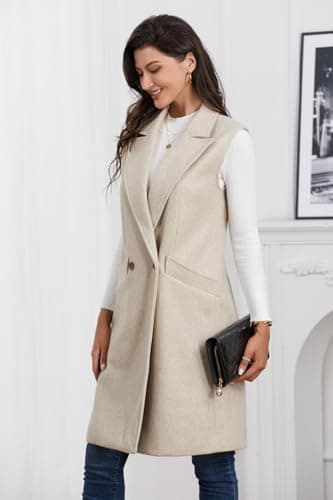 Idealsanxun Women's Fall Winter Wool Trench Coat Blazer Vest