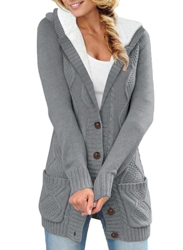 Sidefeel Women's Hooded Fleece Cardigan Winter Coat with Pockets — Deep Gray