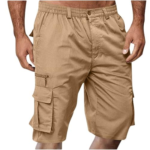 2024 Summer Mens Elastic Waist Cargo Shorts with Pockets — 01# Khaki