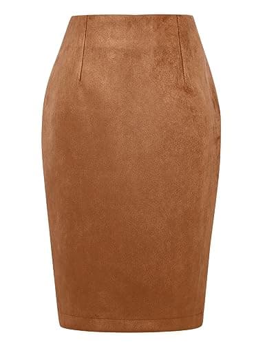2024 Fall/Winter Plaid Midi Skirt for Women — Suede Brown