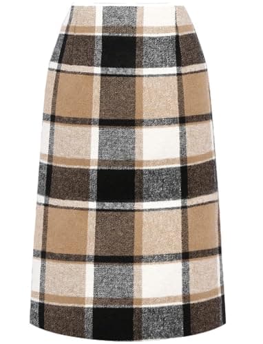 CYCLAMEN Women's High Waisted Wool A Line Midi Plaid Skirt