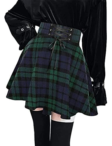Wool Plaid Mini Gothic Skirts for Women