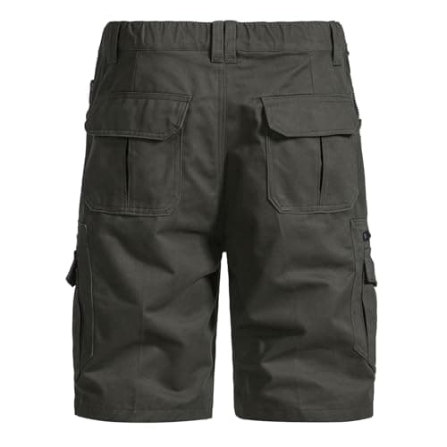 Mylldey Mens Regular Fit Elastic Waist 12 Pockets Cotton Cargo Shorts